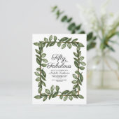 Invitation Aquarelle verte Feuille Or blanc 50e anniversaire (Debout devant)