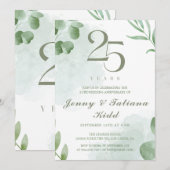 Invitation Aquarelle verte Feuilles 25e anniversaire Mariage (Devant / Derrière)