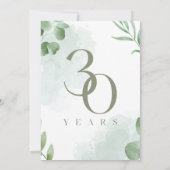 Invitation Aquarelle verte Feuilles 30e anniversaire Mariage (Dos)