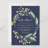 Invitation Aquarelle verte feutrée Baby shower bleu foncé (Devant)