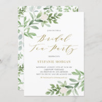 Aquarelle verte Fleurs blanches Fête de thé nuptia