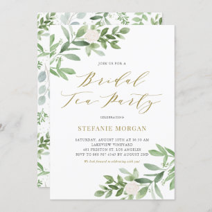 Invitation Aquarelle verte Fleurs blanches Fête de thé nuptia