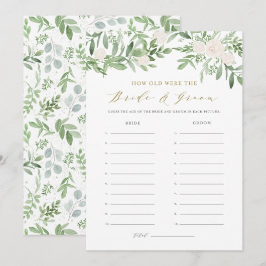 Invitation Aquarelle verte Floral Guess the Age Game Card (Devant / Derrière)