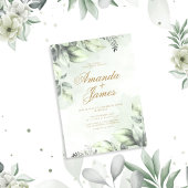 Invitation Aquarelle verte Florale Feuilles Mariage élégant