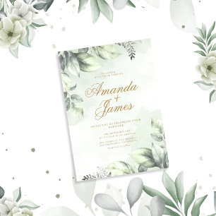 Invitation Aquarelle verte Florale Feuilles Mariage élégant
