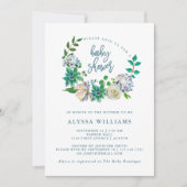 Invitation Aquarelle verte Florale Succulente | Baby shower (Devant)