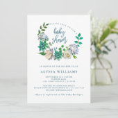 Invitation Aquarelle verte Florale Succulente | Baby shower (Debout devant)