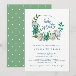 Invitation Aquarelle verte Florale Succulente Saupoudrer bé