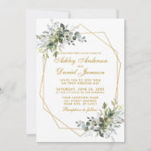 Invitation Aquarelle verte Geo Frame Gold Mariage (Devant)