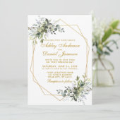 Invitation Aquarelle verte Geo Frame Gold Mariage (Debout devant)