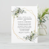 Invitation Aquarelle verte Geo Frame Photo Retour Mariage (Debout devant)