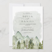 Invitation Aquarelle verte Hiver Montagnes Mariage (Devant)