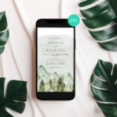 Invitation Aquarelle verte Hiver Montagnes Mariage