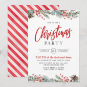 Invitation Aquarelle verte Holly Berry fête de Noël (Devant / Derrière)