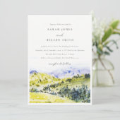 Invitation Aquarelle verte Jaune Campagne Hills Mariage (Debout devant)