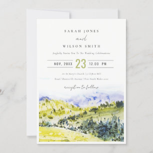 Invitation Aquarelle verte Jaune Campagne Hills Mariage