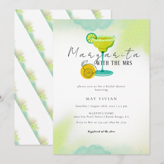 Invitation Aquarelle verte Margarita Lime Fête des mariées (Devant / Derrière)