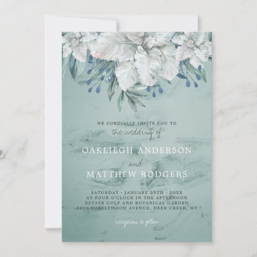 Invitation Aquarelle verte mariage Accents floraux blancs (Devant)