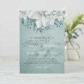 Invitation Aquarelle verte mariage Accents floraux blancs (Debout devant)