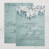Invitation Aquarelle verte mariage Accents floraux blancs (Devant / Derrière)