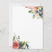 Invitation Aquarelle verte Marine Coral Mariage floral (Dos)