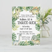 Invitation Aquarelle verte mignonne Trois Rex Dinosaure anniv (Debout devant)