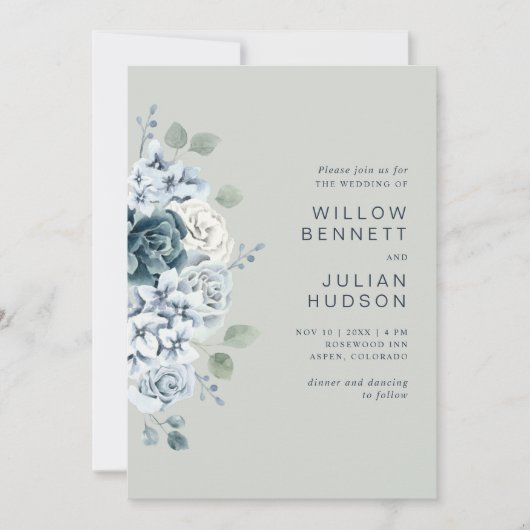 Invitation Aquarelle verte moderne Sage Mariage Floral (Devant)