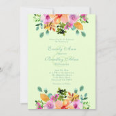 Invitation Aquarelle verte orange rose gras Mariage floral (Devant)