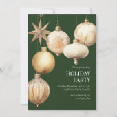 Invitation Aquarelle verte Ornements Fête de Noël (Devant)