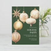 Invitation Aquarelle verte Ornements Fête de Noël (Debout devant)