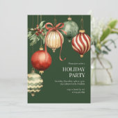 Invitation Aquarelle verte Ornements Fête de Noël (Debout devant)
