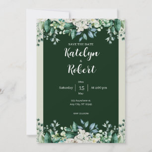 Invitation Aquarelle verte Palette d'amour Mariage