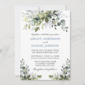 Invitation Aquarelle verte Photo Dusty Blue Mariage (Devant)