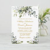 Invitation Aquarelle verte Photo Mariage Gold (Debout devant)