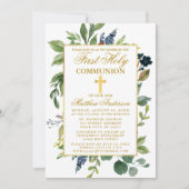 Invitation Aquarelle verte Première Communion d'or (Devant)
