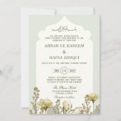 Invitation Aquarelle verte Sage Floral Mariage islamique (Devant)