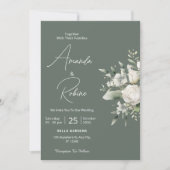 Invitation Aquarelle verte Sage Mariage (Devant)