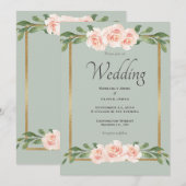 Invitation Aquarelle verte Sage Mariage floral romantique (Devant / Derrière)