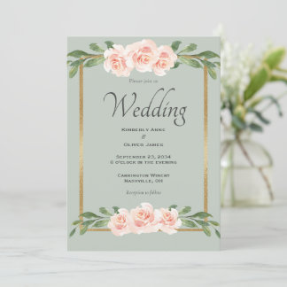 Invitation Aquarelle verte Sage Mariage floral romantique