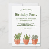 Invitation Aquarelle verte Succulents fête d'anniversaire (Devant)