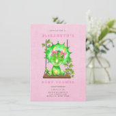 Invitation Aquarelle verte Tricératops Baby shower fille (Debout devant)