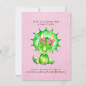 Invitation Aquarelle verte Tricératops Baby shower fille (Dos)