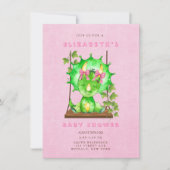 Invitation Aquarelle verte Tricératops Baby shower fille (Devant)