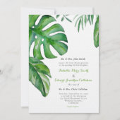 Invitation Aquarelle verte tropicale Monstera Feuille Mariage (Devant)