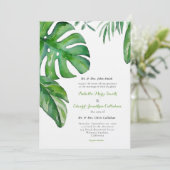 Invitation Aquarelle verte tropicale Monstera Feuille Mariage (Debout devant)