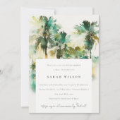 Invitation Aquarelle verte tropicale Palm Tree Fête des marié (Devant)
