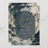 Invitation Aquarelle verte turquoise Or Celestial Sweet 16 (Devant / Derrière)