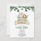Invitation Aquarelle verte Wild One Jungle Safari Anniversair (Devant)