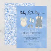Invitation Aquarelle Vêtements bébé | Baby shower garçon (Devant / Derrière)