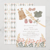 Invitation Aquarelle Vêtements bébé et Baby shower de blé (Devant / Derrière)